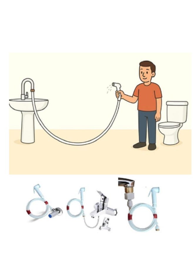 100% شطاف حمام متحرك للسفر متعدد المهام-  هاند شطاف +1 خرطوم نيكل 1.5 متر +1 خرطوم اضافى 3متر +1 محول قنطرة +1 تيفلون + كاوتشة بصامولة - Image 4