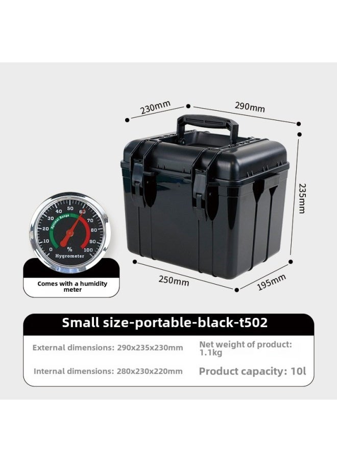 Generic Moisture-proof Storage Box Handle Safety Protection Box Waterproof Multifunctional Outdoor Home Fishing Camping Toolbox-Color:T502 Small Size  Handle Model + Free Hygrometer + Sponge Pad  - Image 1