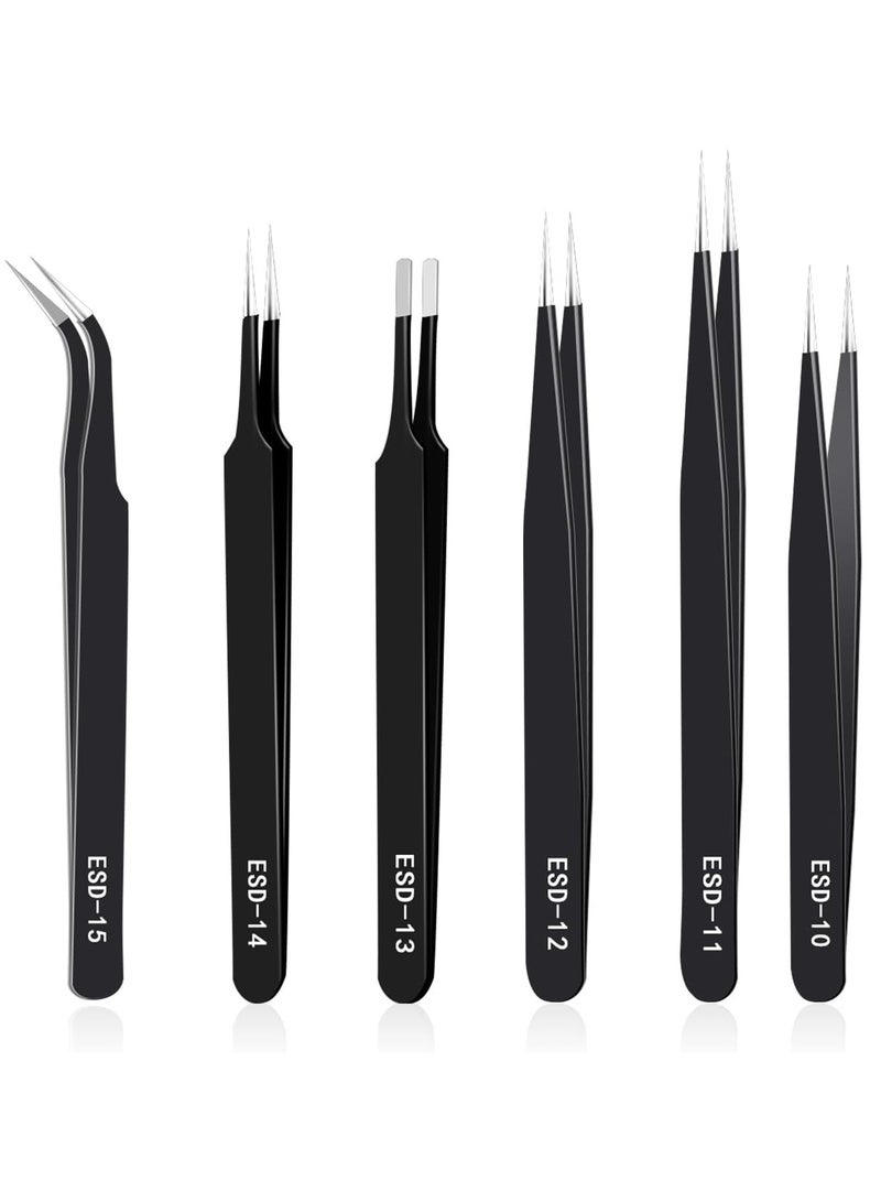 Precision Tweezers Set, 6pcs Anti-Static Stainless Steel Industrial Tweezers, Premium ESD Curved Tweezers for Electronics, Soldering, Laboratory Work, Jewelry Making, Nail Art, DIY Craft  - Image 1