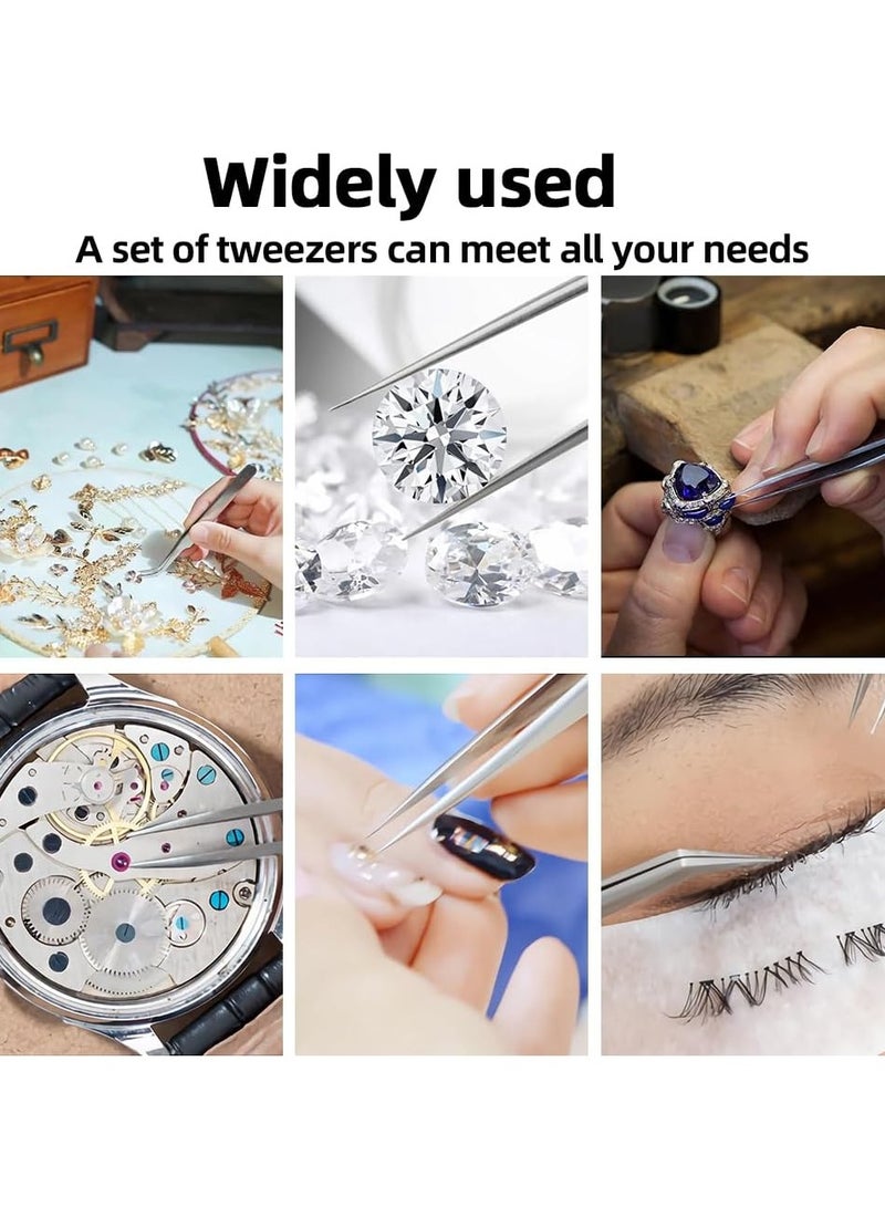Precision Tweezers Set, 6pcs Anti-Static Stainless Steel Industrial Tweezers, Premium ESD Curved Tweezers for Electronics, Soldering, Laboratory Work, Jewelry Making, Nail Art, DIY Craft  - Image 2