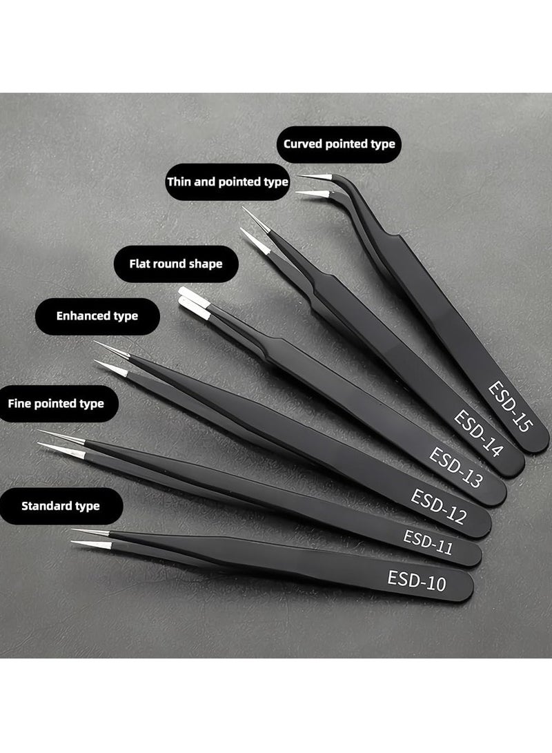 Precision Tweezers Set, 6pcs Anti-Static Stainless Steel Industrial Tweezers, Premium ESD Curved Tweezers for Electronics, Soldering, Laboratory Work, Jewelry Making, Nail Art, DIY Craft  - Image 3