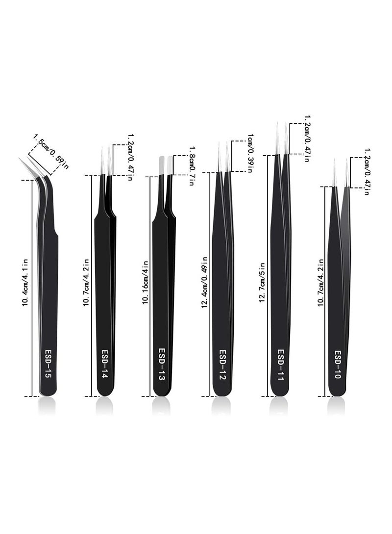 Precision Tweezers Set, 6pcs Anti-Static Stainless Steel Industrial Tweezers, Premium ESD Curved Tweezers for Electronics, Soldering, Laboratory Work, Jewelry Making, Nail Art, DIY Craft  - Image 4