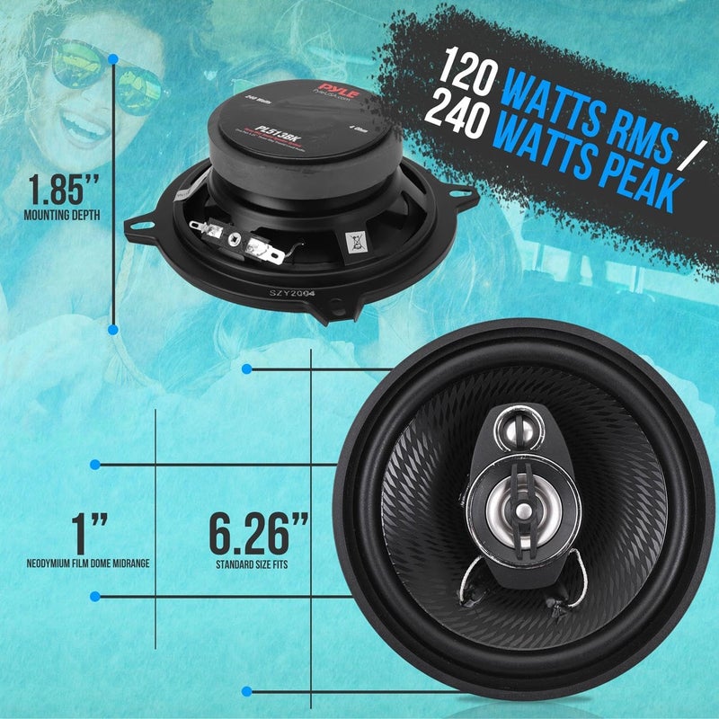 Pyle Sand resistant Pyle 3-Way Universal Car Stereo Speakers - 240W 5.25” Triaxial Loud Pro Audio Car Speaker Universal OEM Quick Replacement Component Speaker Vehicle Door/Side Panel Mount Compatible PL513BK (Pair) Trendy varied sizing alternatives - Image 2