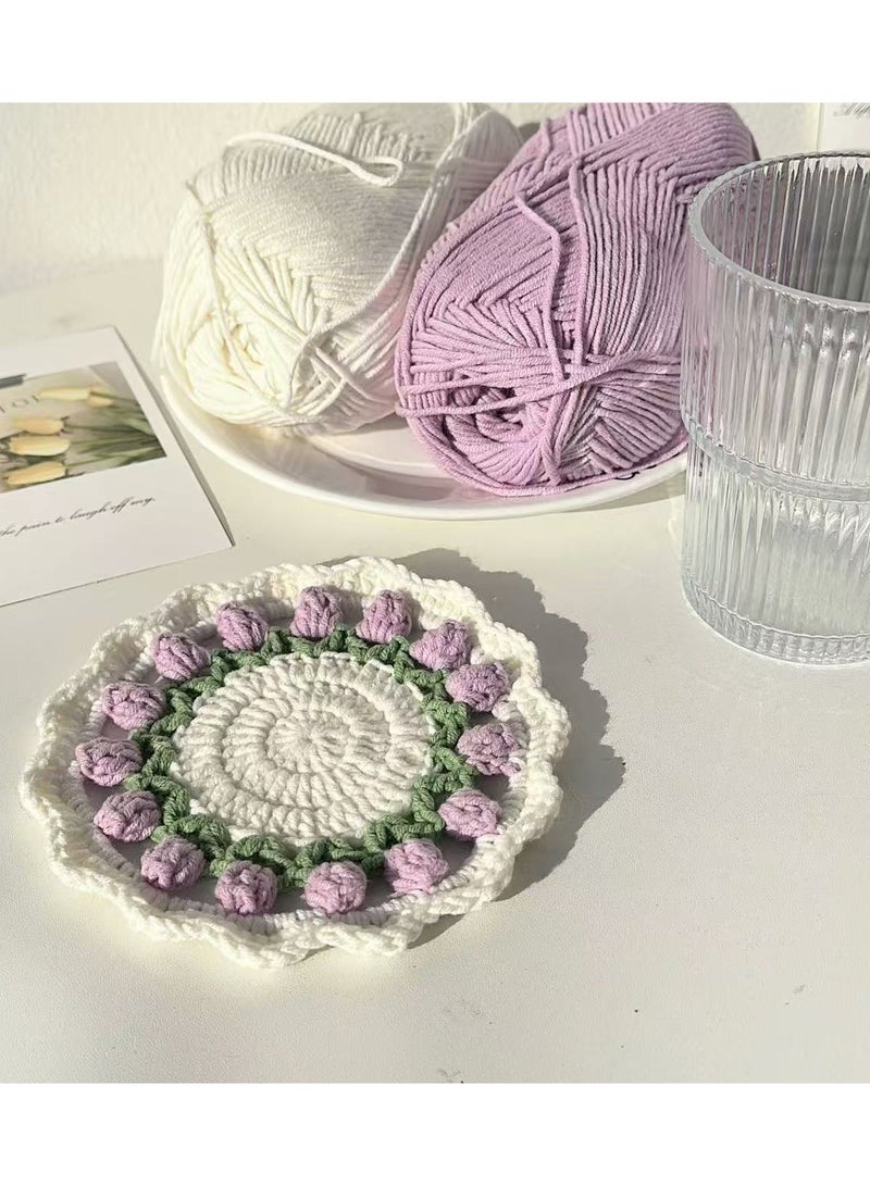 Handmade Knitted Goods Knitted Coasters Set 4 Round Coasters 4 Colors  - Image 4