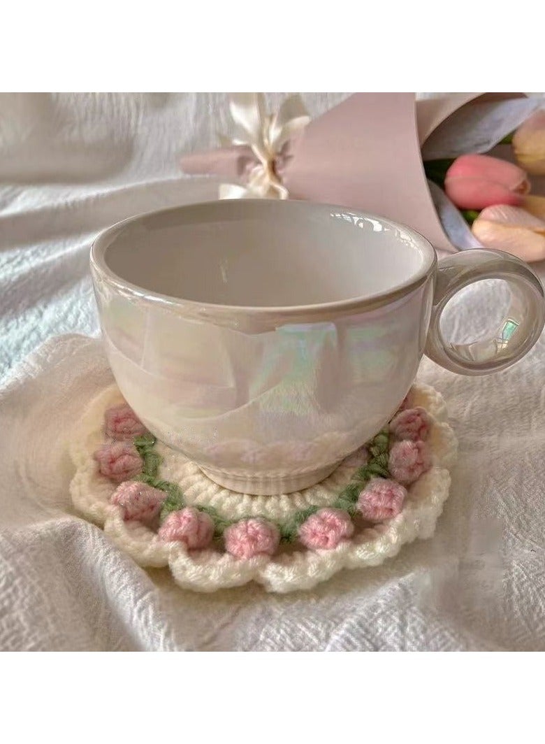Handmade Knitted Goods Knitted Coasters Set 4 Round Coasters 4 Colors  - Image 3