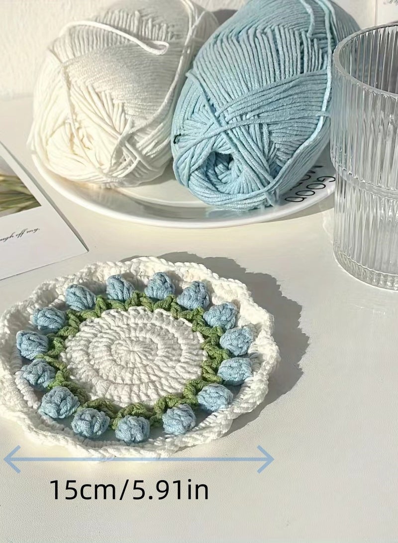 Handmade Knitted Goods Knitted Coasters Set 4 Round Coasters 4 Colors  - Image 2