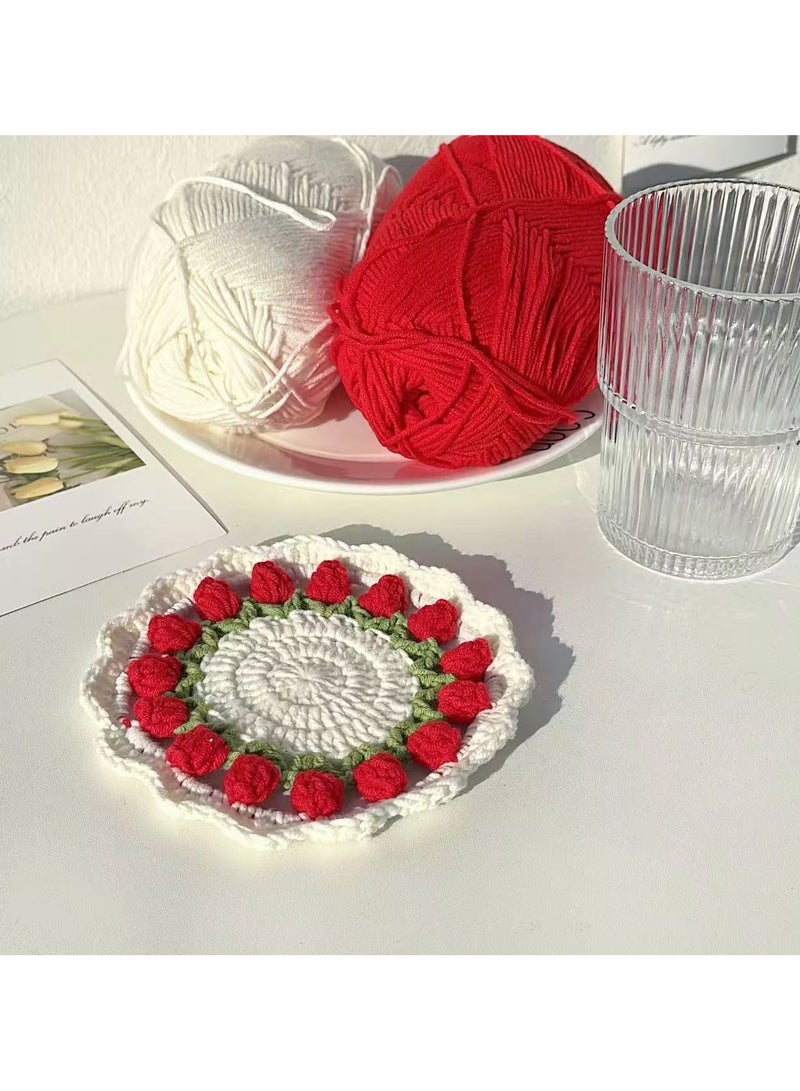 Handmade Knitted Goods Knitted Coasters Set 4 Round Coasters 4 Colors  - Image 5