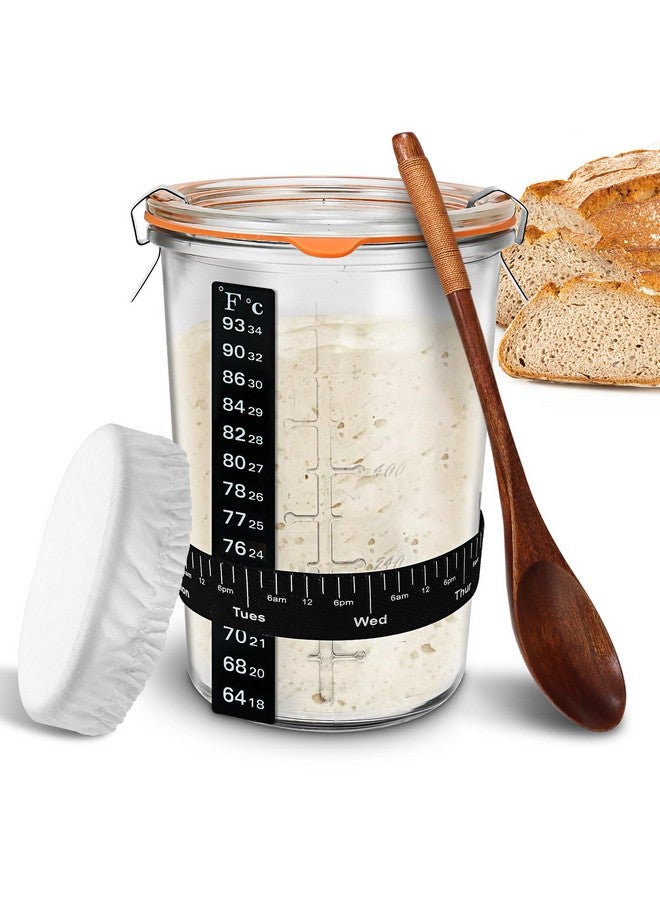 TOKPELA Sourdough Starter Jar Glass, Wide Mouth Sourdough Starter Jars, Sourdough Starter Kit with Wooden Spoon, Cloth Cover, Glass Lids, Sourdough Starter Jar 27oz for Sourdough Bread Baking Supplies - Image 1