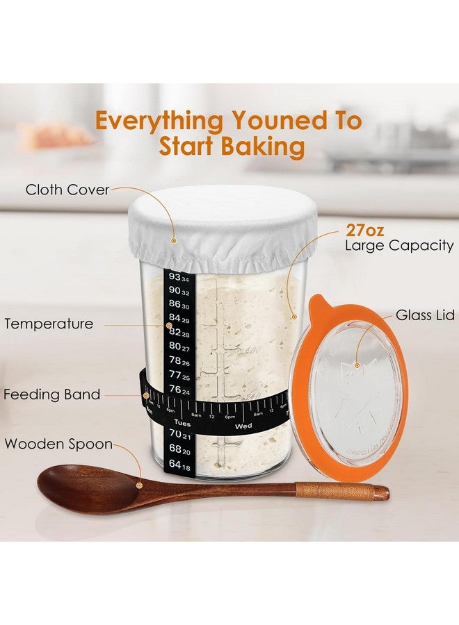 TOKPELA Sourdough Starter Jar Glass, Wide Mouth Sourdough Starter Jars, Sourdough Starter Kit with Wooden Spoon, Cloth Cover, Glass Lids, Sourdough Starter Jar 27oz for Sourdough Bread Baking Supplies - Image 3