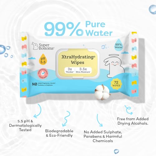 SuperBottoms 99% Pure Water Baby Wet Wipes - Skin-Friendly 5.5 pH Formula - Gentle & Biodegradable Wet Wipes for Baby - Dermatologically Tested - Thick & Durable (Pack of 1, 72 pcs) - Image 3