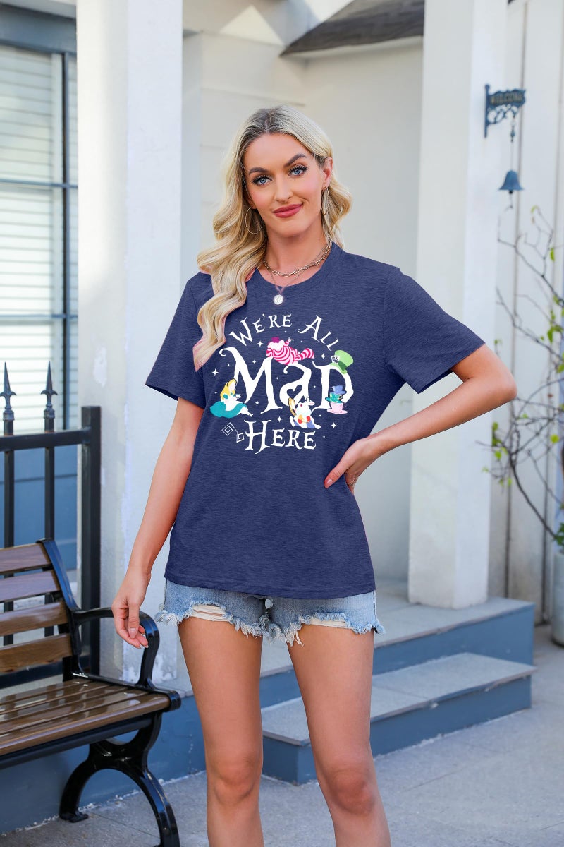 BANGELY Magical Shirt Women Magic Princess T-Shirt We're All Mad Here Fairy Graphic Shirts Vacation Party Casual Short Sleeve Top Blue - Image 3