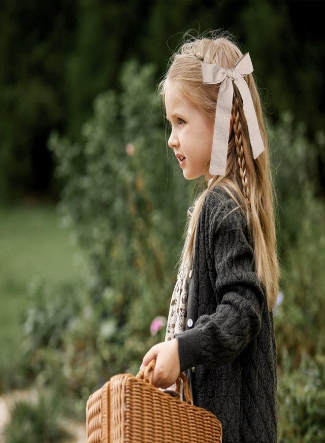 Miroksh Beige Cotton Linen Hair Bows 5" Soft Long Ponytail Knot Bows Alligator Clip for Toddler Teens Little School Girls Fall Outfits Accessories Kids Back School Easter Gift - Image 4