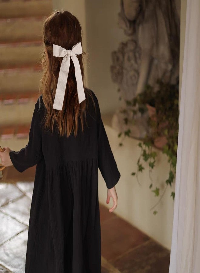 Miroksh Beige Cotton Linen Hair Bows 5" Soft Long Ponytail Knot Bows Alligator Clip for Toddler Teens Little School Girls Fall Outfits Accessories Kids Back School Easter Gift - Image 5