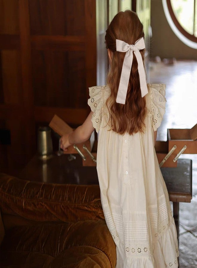 Miroksh Beige Cotton Linen Hair Bows 5" Soft Long Ponytail Knot Bows Alligator Clip for Toddler Teens Little School Girls Fall Outfits Accessories Kids Back School Easter Gift - Image 3