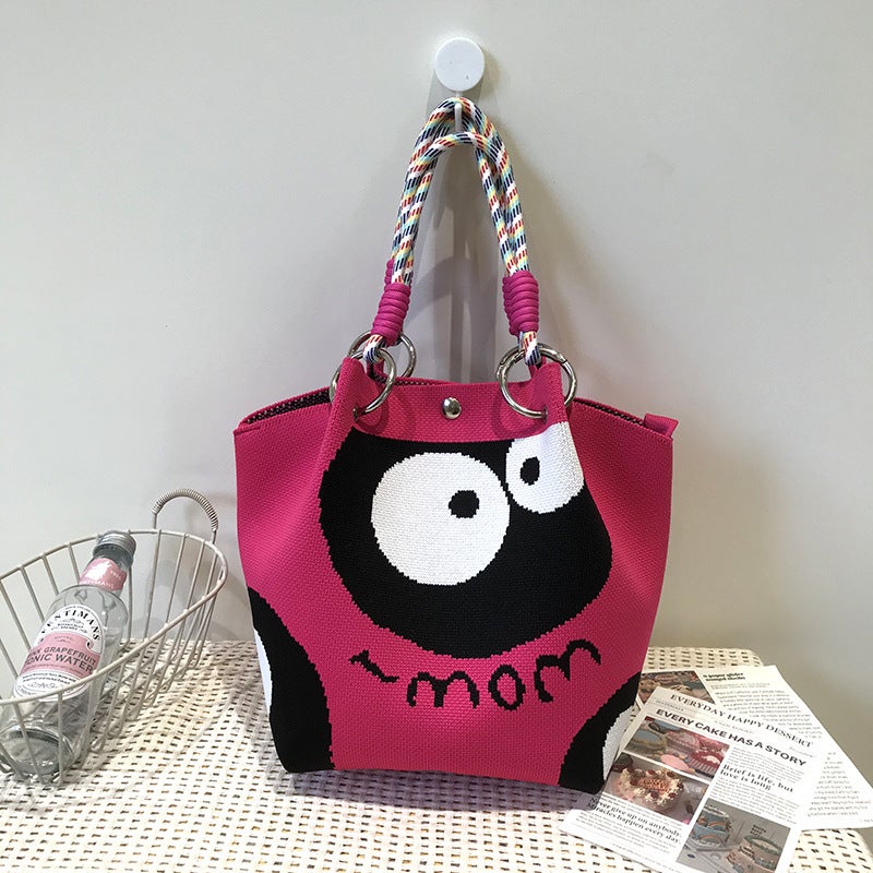 Supply Niche Design Black And White Rhombus Knitted Tote Bag Handbag Casual Versatile Large Capacity Crossbody Bag - Image 1