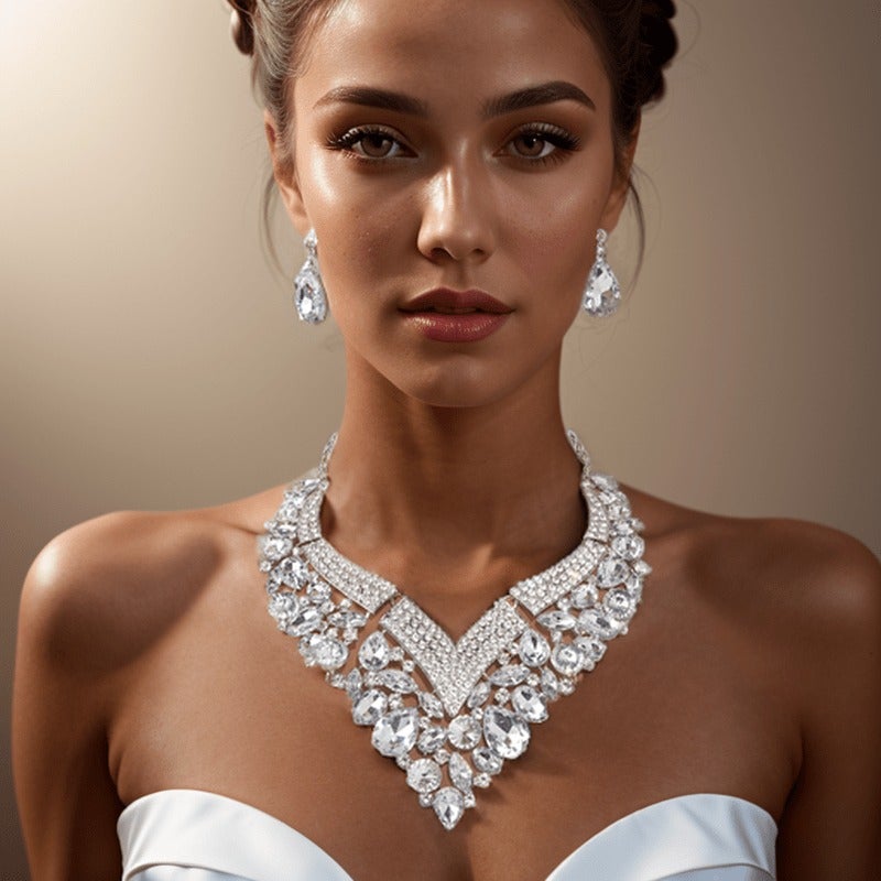 Women's Rhinestone Necklace and Earrings Set - Perfect Wedding Accessories for Bridesmaids, Elegant Crystal Ensemble for Special Occasions - Image 3