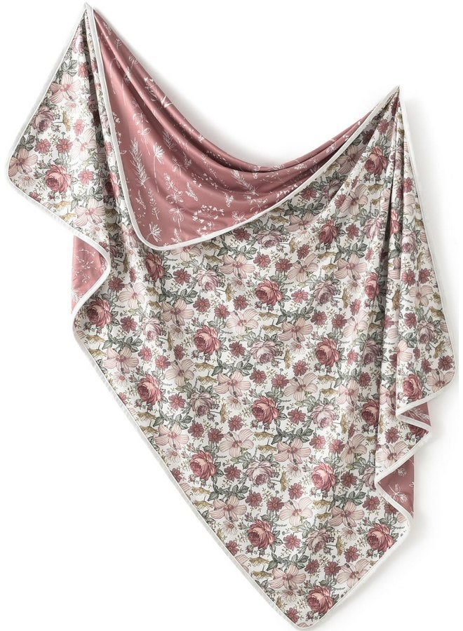 Little Jump Little Jump Stretchy Jersey Knit Swaddle Blankets, Premium Cotton Floral Baby Blanket,Soft Baby Quilt for Baby Girls and Toddlers(Vintage Floral)  - Image 1