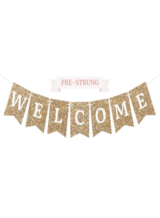 Perfect Occasion لافتة ترحيب جاهزة للتعليق - لا تحتاج إلى تركيب - لافتة ترحيب ذهبية لامعة - معلقة مسبقًا على خيط بطول 6 أقدام - مثالية لتزيين الفصول الدراسية، والمكاتب، والأبواب الأمامية، وحفلات استقبال المولود الجديد، وحفلات توديع العزوبية. هل ذكرنا أنها لا تحتاج إلى تركيب؟ - Image 1