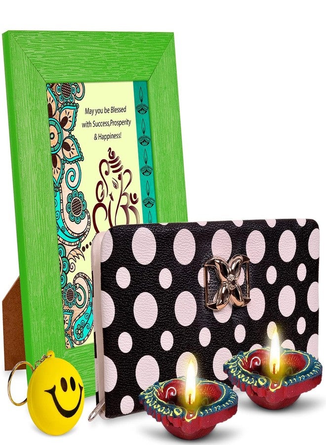 Alwaysgift May You Be Blessed with Success Shubh Diwali 2 Diyas, Ladies Wallet, Smiley Keychain, Quotation Photo Frame Gift Set - Image 1
