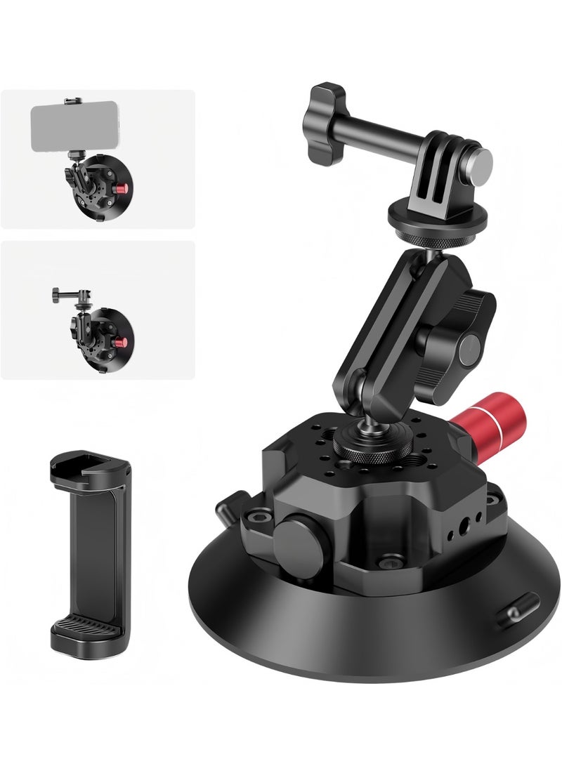 Neewer 4.5"" Suction Cup Camera Mount with Ball Head Magic Arm, 1/4"" 3/8"" ARRI Holes, Quick Release Car Mount with Holder & Action Cam Adapter Compatible with DJI Insta360 black - Image 1