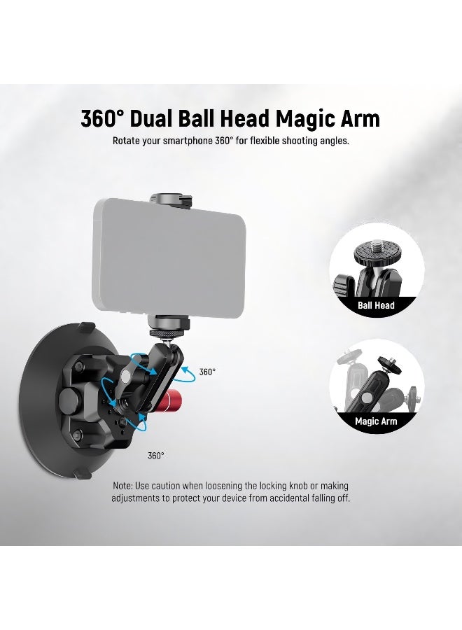 Neewer 4.5"" Suction Cup Camera Mount with Ball Head Magic Arm, 1/4"" 3/8"" ARRI Holes, Quick Release Car Mount with Holder & Action Cam Adapter Compatible with DJI Insta360 black - Image 5