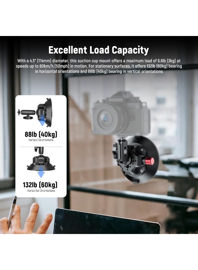 Neewer 4.5"" Suction Cup Camera Mount with Ball Head Magic Arm, 1/4"" 3/8"" ARRI Holes, Quick Release Car Mount with Holder & Action Cam Adapter Compatible with DJI Insta360 black - Image 3