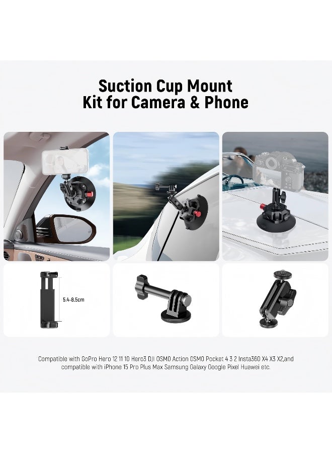 Neewer 4.5"" Suction Cup Camera Mount with Ball Head Magic Arm, 1/4"" 3/8"" ARRI Holes, Quick Release Car Mount with Holder & Action Cam Adapter Compatible with DJI Insta360 black - Image 2