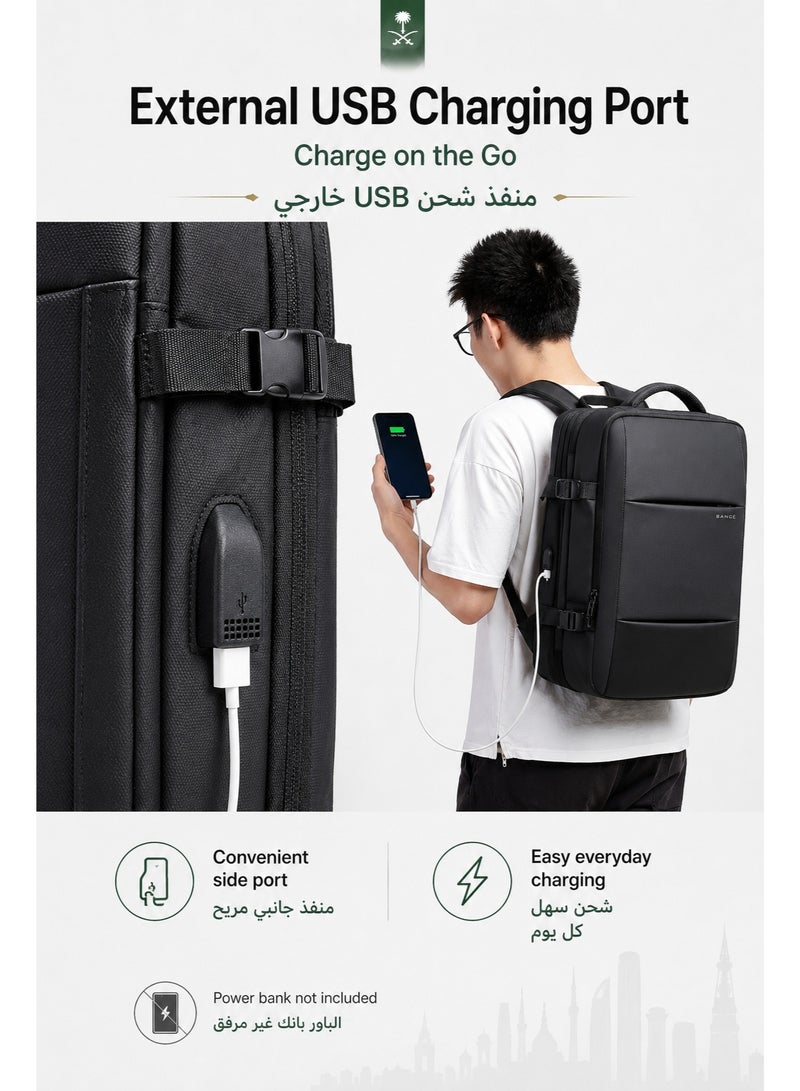 BANGE 17 Inch Laptop Backpack Expandable Waterproof Business Travel Backpack with USB Charging Port, Large Capacity Anti-Theft Computer Bag for Men Women, Padded Laptop Compartment - Image 2