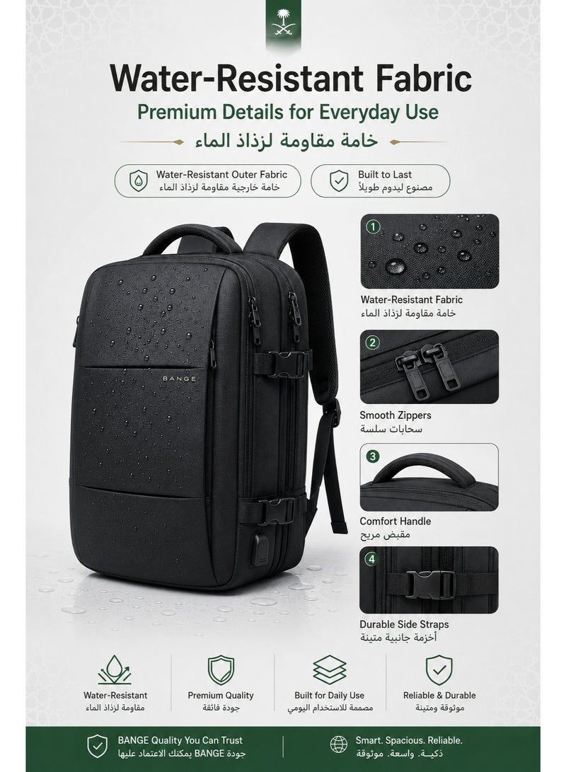 BANGE 17 Inch Laptop Backpack Expandable Waterproof Business Travel Backpack with USB Charging Port, Large Capacity Anti-Theft Computer Bag for Men Women, Padded Laptop Compartment - Image 3