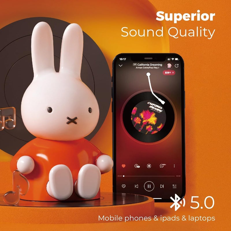 MiPow Miffy Portable Bluetooth Speakers, Cute Portable Wireless Speakers with Loud Stereo Sound, Built-in Mic, TF-Card Slot, Dual Pairing,40H Playtime for Room, Desk Decor, for her (ORANGE) - Image 3