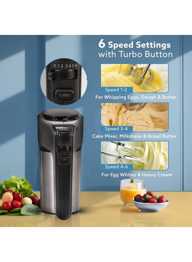 AGARO Elegant Hand Mixer, 300 Watts, Stainless Steel, 6 Interchangeable Speed Settings, Turbo Function, Interchangeable Beaters and Dough Hook Accessories for Mixing, Whisking, Beating, Kneading - Image 3