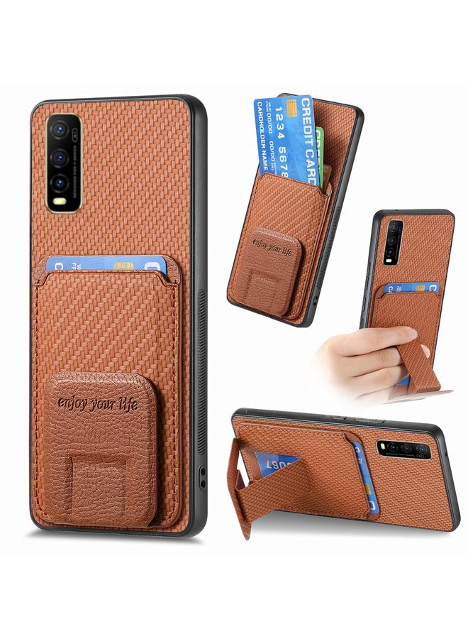 erorex Case For vivo Y70s Carbon Fiber Card Bag Fold Stand Phone Case - Image 1