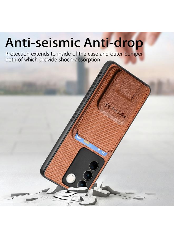 erorex Case For vivo Y70s Carbon Fiber Card Bag Fold Stand Phone Case - Image 3