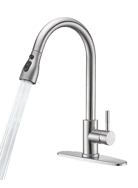 Kitchen Faucet with Pull Down Sprayer – Stainless Steel Single Handle Mixer Tap, 360° Swivel, 2 Spray Modes, Hot & Cold, High Arc Design for Sink, Chrome/Brushed Nickel Finish