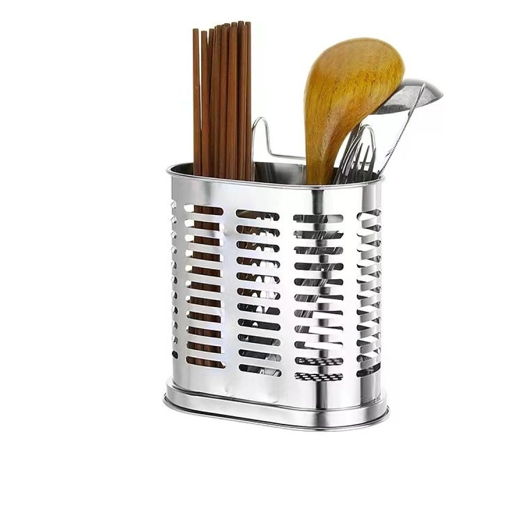 Stainless Steel Thickened Chopsticks Tube Spoon Fork Tableware Simple Storage Tube Kitchen Household Wall Hanging Drain Multifunctional Chopsticks Cage - Image 2