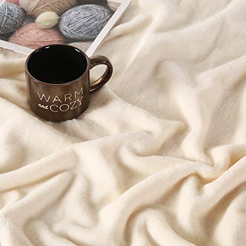 TASTHROW Large Flannel Fleece Throw Blanket, 50×70 Inch - Cozy Lightweight Thick Blanket - All Seasons Suitable for Women, Men and Kids (Creamwhite) - Image 3