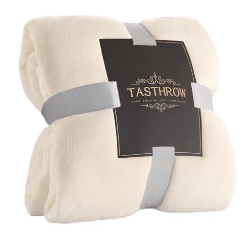 TASTHROW Large Flannel Fleece Throw Blanket, 50×70 Inch - Cozy Lightweight Thick Blanket - All Seasons Suitable for Women, Men and Kids (Creamwhite) - Image 1