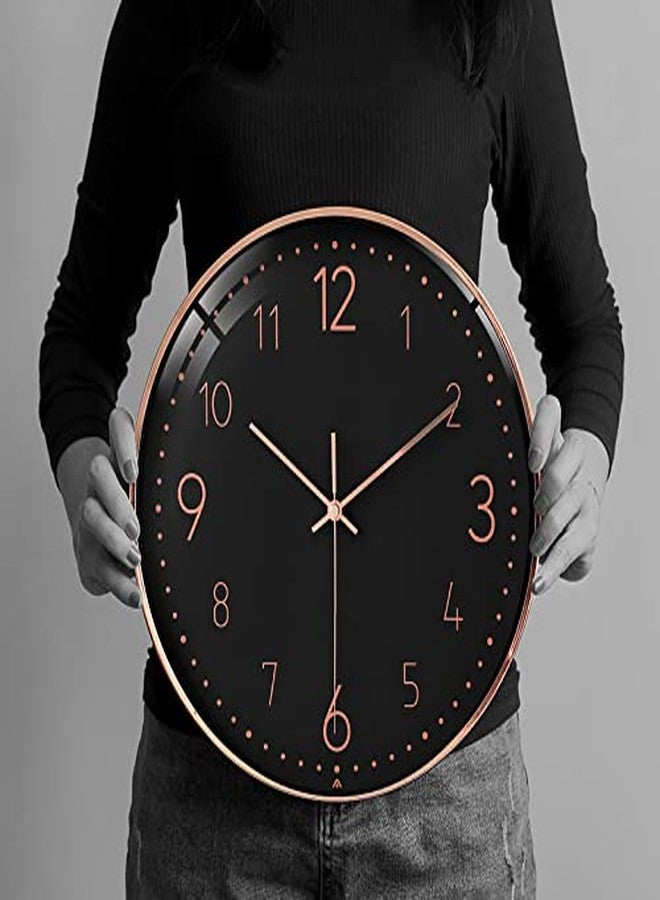Stephanie Imports Modern Minimalist Rose Gold on Black Silent Wall Clock with Glass Top (Numerical Dial) - Image 5