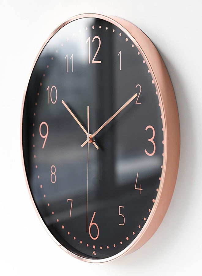 Stephanie Imports Modern Minimalist Rose Gold on Black Silent Wall Clock with Glass Top (Numerical Dial) - Image 2