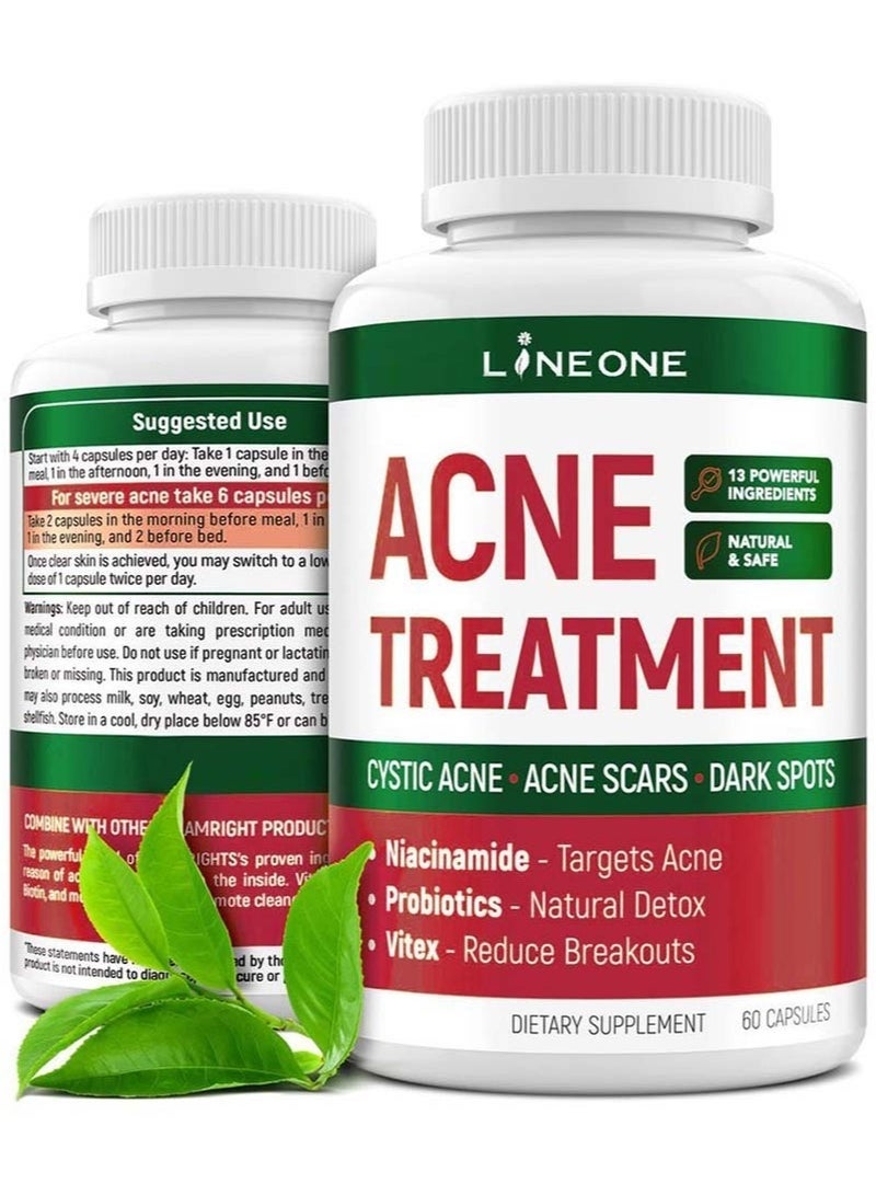 LINE ONE Acne Pills For Teens and Adults Perfect Skin Capsules For Cystic Acne Hormonal Acne Treatment With Vitamin Complex and Zinc Acne Pills For Oily Skin Control Vegan Nongmo  - Image 1