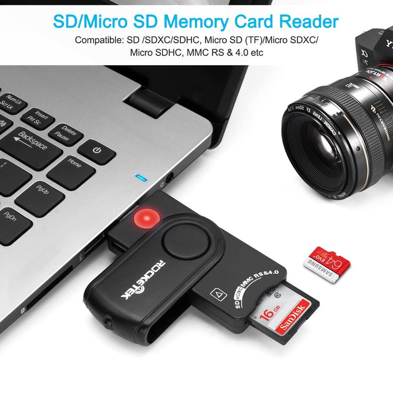 Rocketek قارئ بطاقات USB الذكي، Rocketek قارئ بطاقات الذاكرة العسكرية DOD USB Cac متوافق مع Windows وLinux/Unix وMacOS X - مزود بقارئ بطاقات SDHC/SDXC/SD وبطاقات micro SD - Image 4