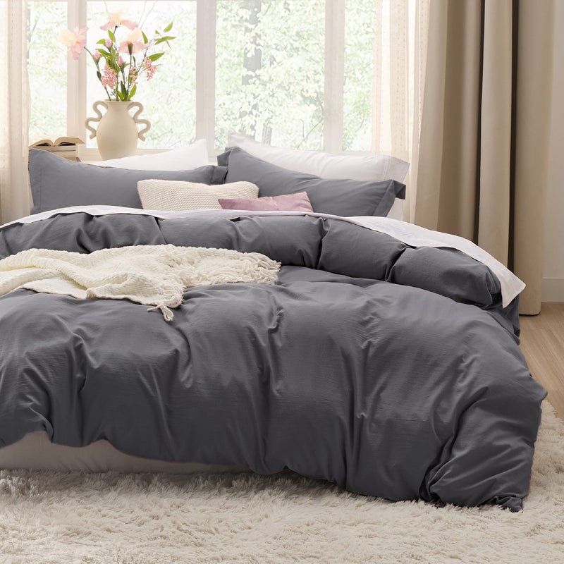 Bedsure Dark Grey Duvet Cover Queen Size  3 Pieces Prewashed Extra Soft Bedding Set Includes 1 Duvet Cover 90x90 Inches with Zipper Closure  2 Pillow Shams Comforter Not Included