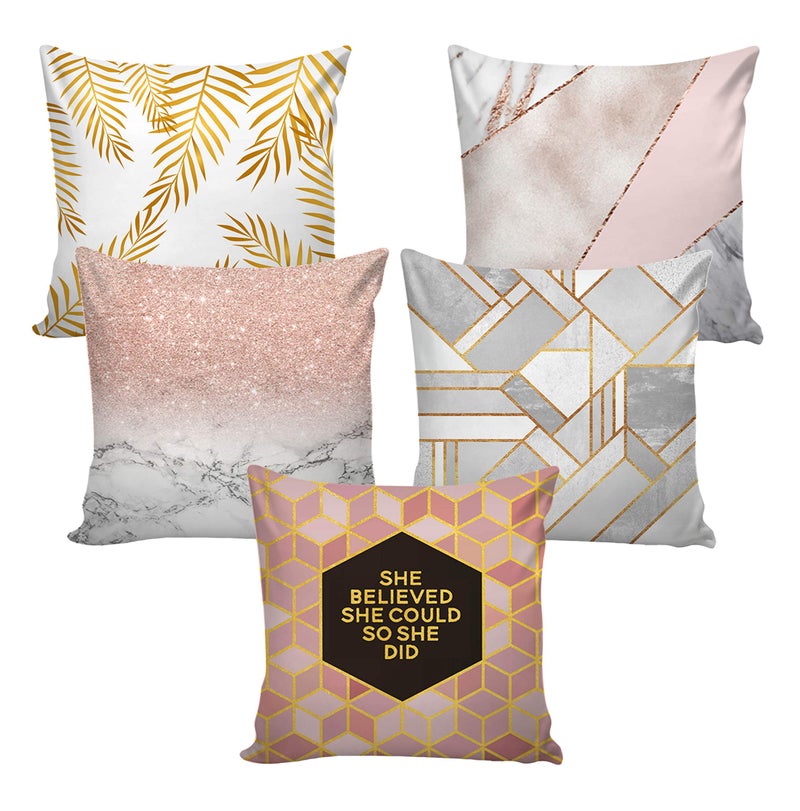 AEROHAVEN Velvet 250TC Cushion Cover, 16 x 16 Inch, Pink, Peach, Set of 5 - Image 2
