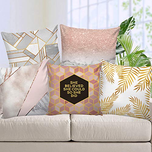 AEROHAVEN Velvet 250TC Cushion Cover, 16 x 16 Inch, Pink, Peach, Set of 5 - Image 1