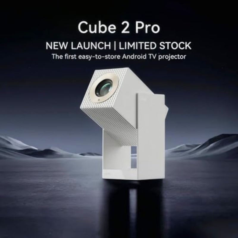جهاز عرض ذكي Cube 2 Pro، دقة Full HD 1080P، 500 ANSI Lumens، Android 11، Chromecast مدمج، بلوتوث 5.0، مكبر صوت 8 وات، التركيز التلقائي على حجر المفاتيح، جهاز عرض المسرح المنزلي المحمول Moon White - Image 2