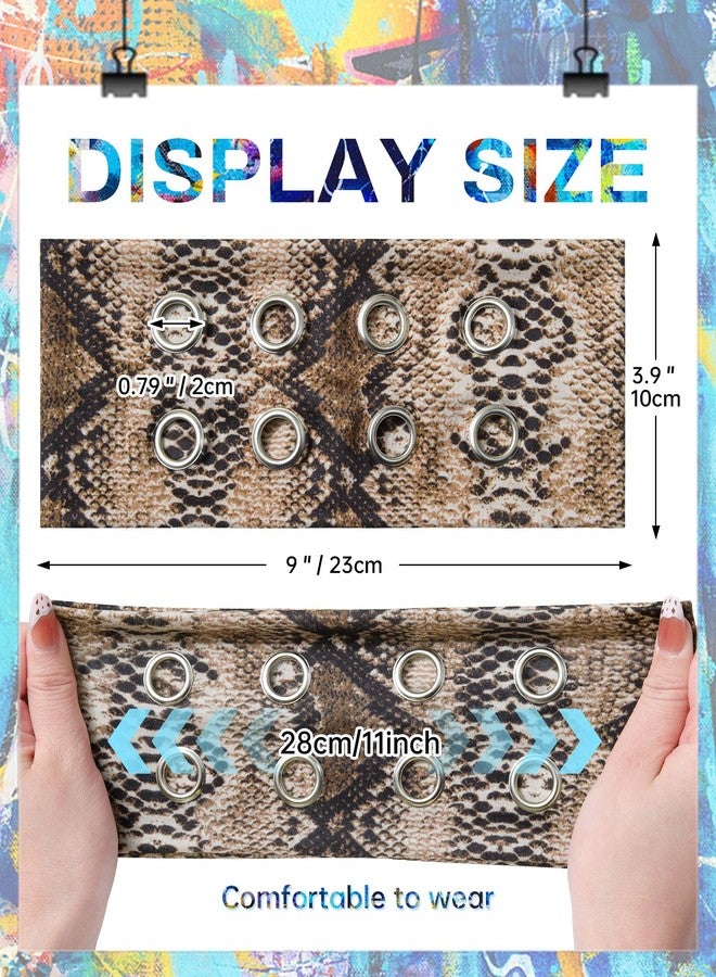AWAYTR Women Hollow Out Eyelet Elastic Headband Y2K Wide Grommet Hairband Punk Grunge Wide Band for Girls (Snakeskin pattern/Brown Leopard/Black, One size) - Image 2