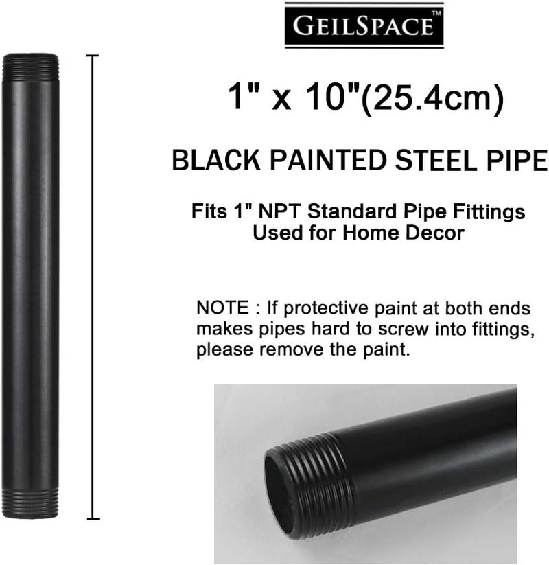 GeilSpace 1" × 10" Pre-Cut Black Metal Pipe, Industrial Steel Fits Standard One Inch Black Threaded Pipes and Fittings - Vintage DIY Industrial Shelving (1" × 10") - Image 2