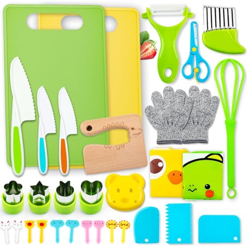 Labeol 32 PCS Montessori Kitchen Tools Toys for Toddlers Kids Cooking Sets Real Kids Safe Kitchen Knife Set for Real Cooking Educational Gift for Boys Girls - Image 1