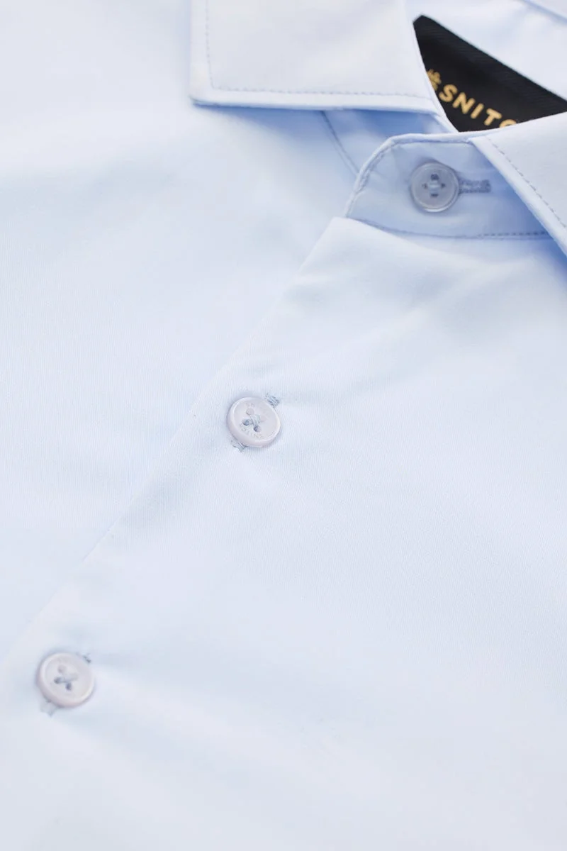 سنيتش Pastel Blue Solid Long Sleeve Slim Fit Luxe Shirt