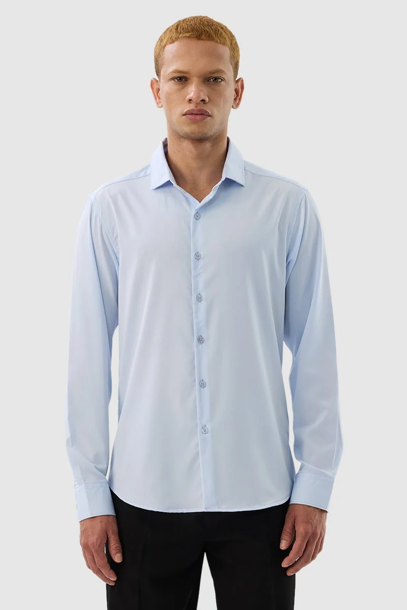 سنيتش Pastel Blue Solid Long Sleeve Slim Fit Luxe Shirt
